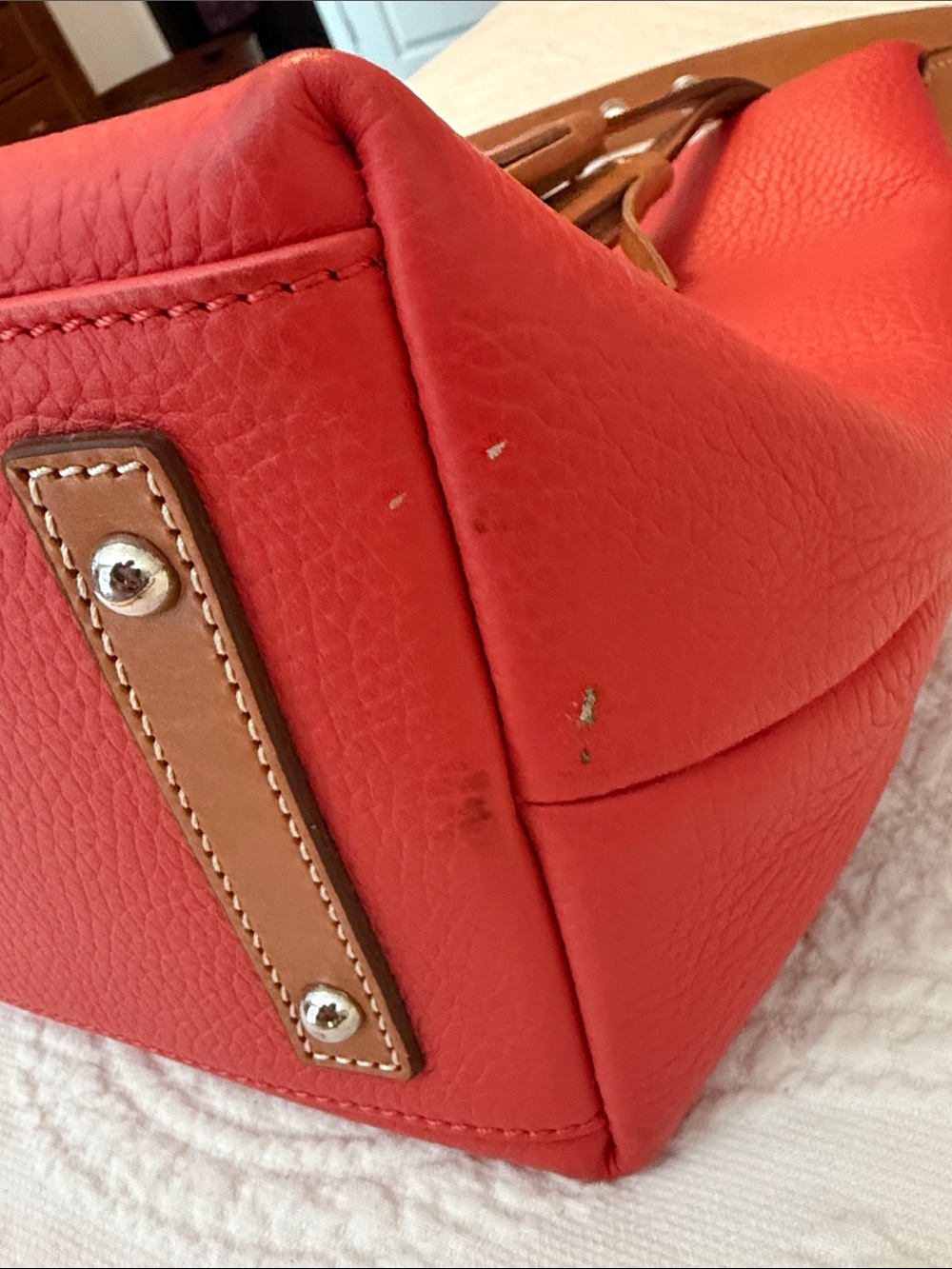 Dooney & Bourke Paige Orange Leather Hobo Bag with Brown Strap - Picture 13 of 16